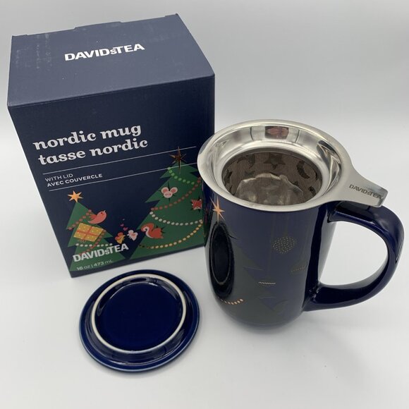 Davids Tea Color Changing Nordic Mug Christmas Tree Navy W/Infuser - Picture 4 of 16